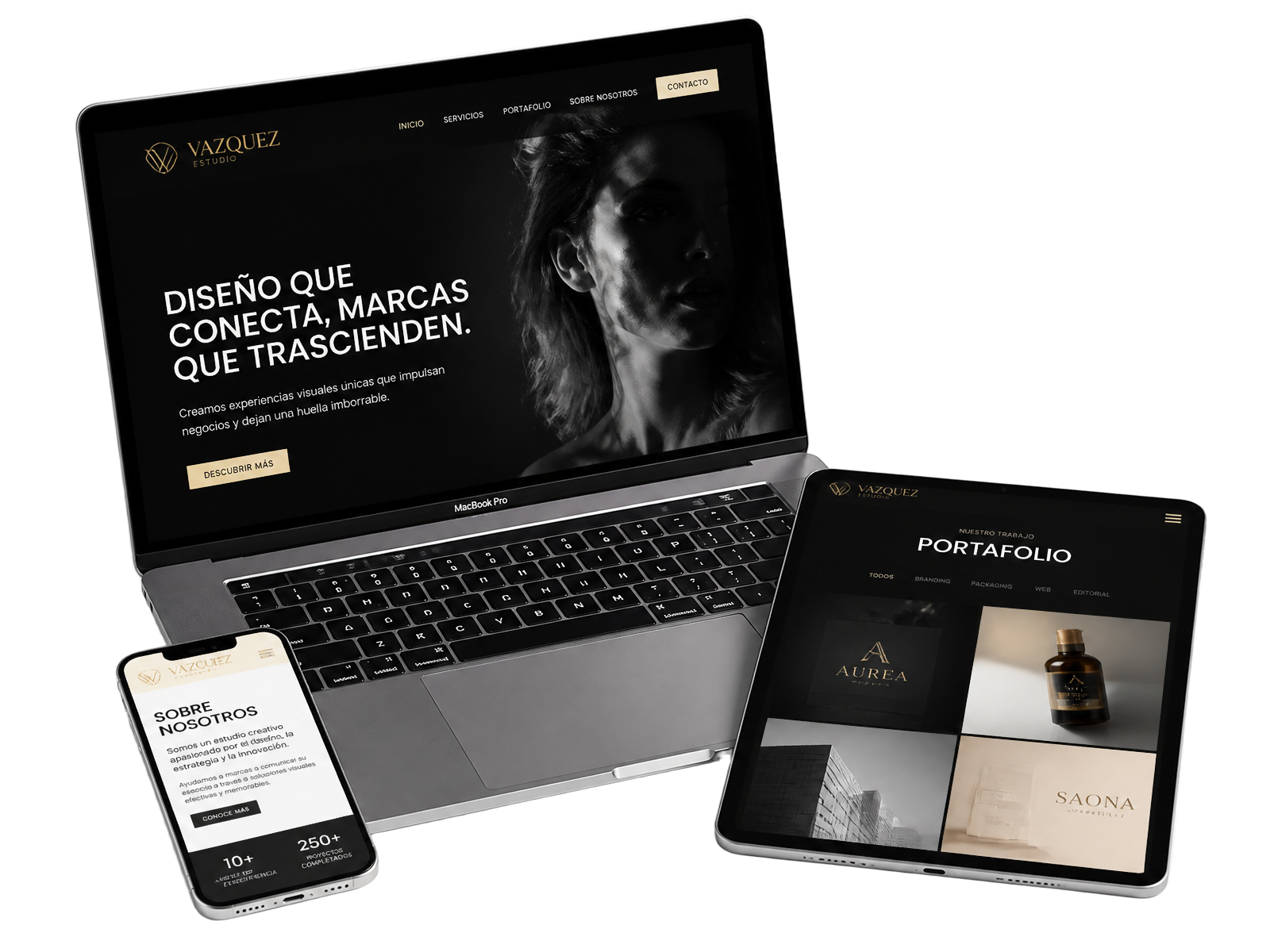 Mockup de portátil, tablet y móvil mostrando una web moderna diseñada por Impulsa Tu Negocio Valencia